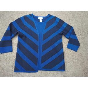 Alfred Dunner Sweater Womens S Blue Metallic Chevron Striped Cardigan Layered